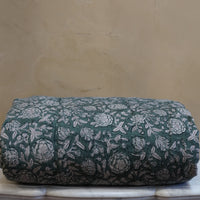 Block Printed Sorrel Linen Quilt