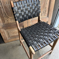 Black Leather and Teak Counter Stools - Set of 6