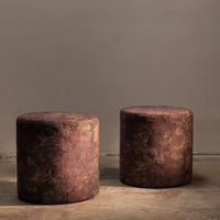 Pair of Plum Round Ottomans