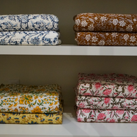 Kantha Quilt - Rust and Cream Floral