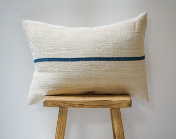 21. Handmade Hemp Stripe Lumbar Pillow- Blue