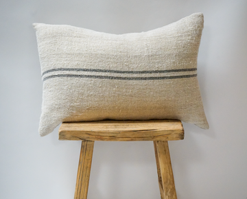 22. Handmade Hemp Stripe Lumbar Pillow- Grey
