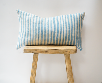 43. Handmade Vintage Blue Stripe Lumbar Pillow