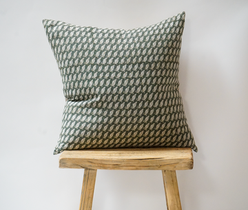 55. Handmade Green Leaf Block Print Pillow