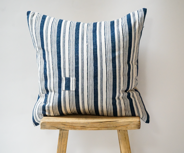 58. Handmade Blue and White Stripe Patch Pillow