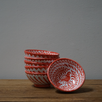 Small Hand Painted Coral and White Bowls (Set of 2)