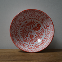 Hand Painted Large Coral and White Bowl