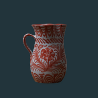 Large Coral and White Pitcher