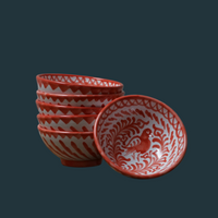Small Hand Painted Coral and White Bowls (Set of 2)