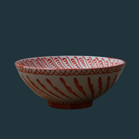 Hand Painted Large Coral and White Bowl