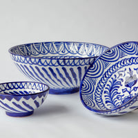 Hand Painted Medium Blue and White Bowls (Set of 2)