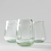 Etched Blown Glass, Barrel Wine Glasses (Set of 4)