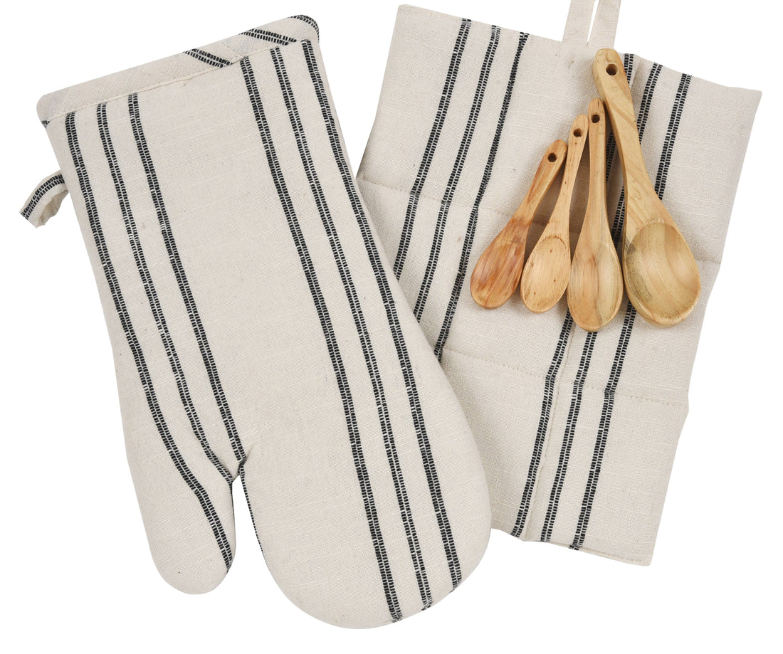 Baking Gift Set: Oven Mitt, Pot Holder & Mini Wooden Spoons