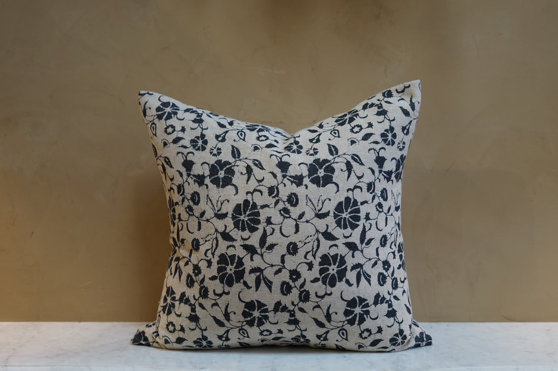 Handmade Block Print Floral Pillow