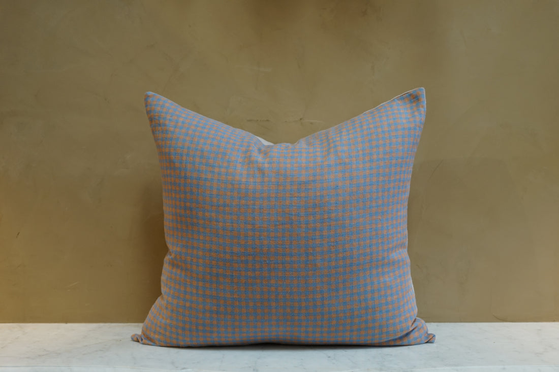 Handmade Blue and Orange Check Pillow
