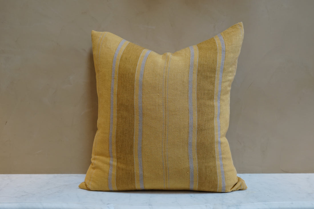Yellow Stripe Linen Pillow