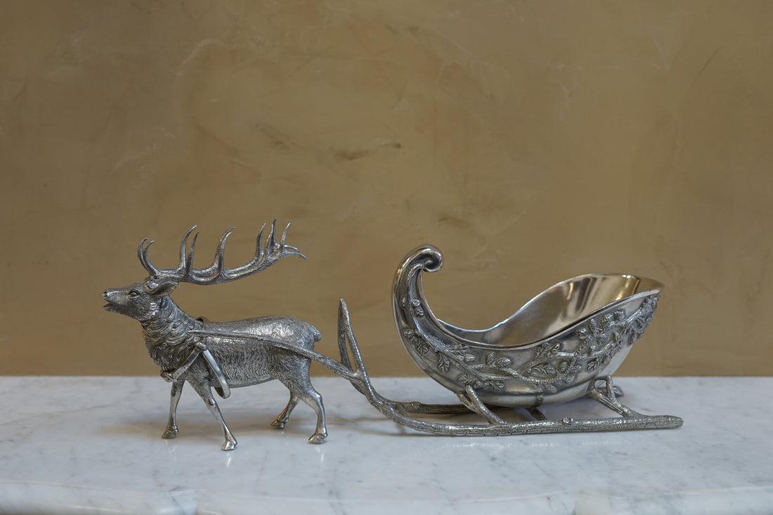 Pewter Reindeer Sleigh Centerpiece