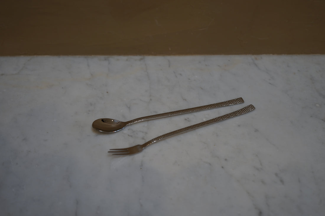 Hammered Fruit Spoon & Fork