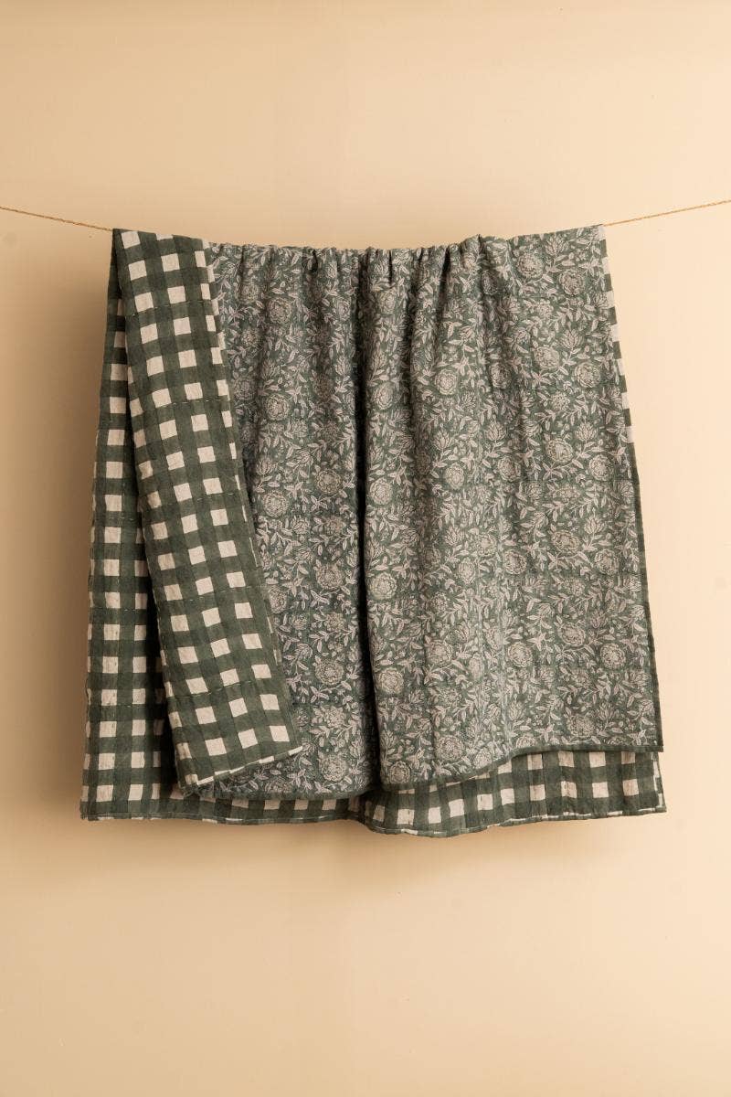 Block Printed Sorrel Linen Quilt