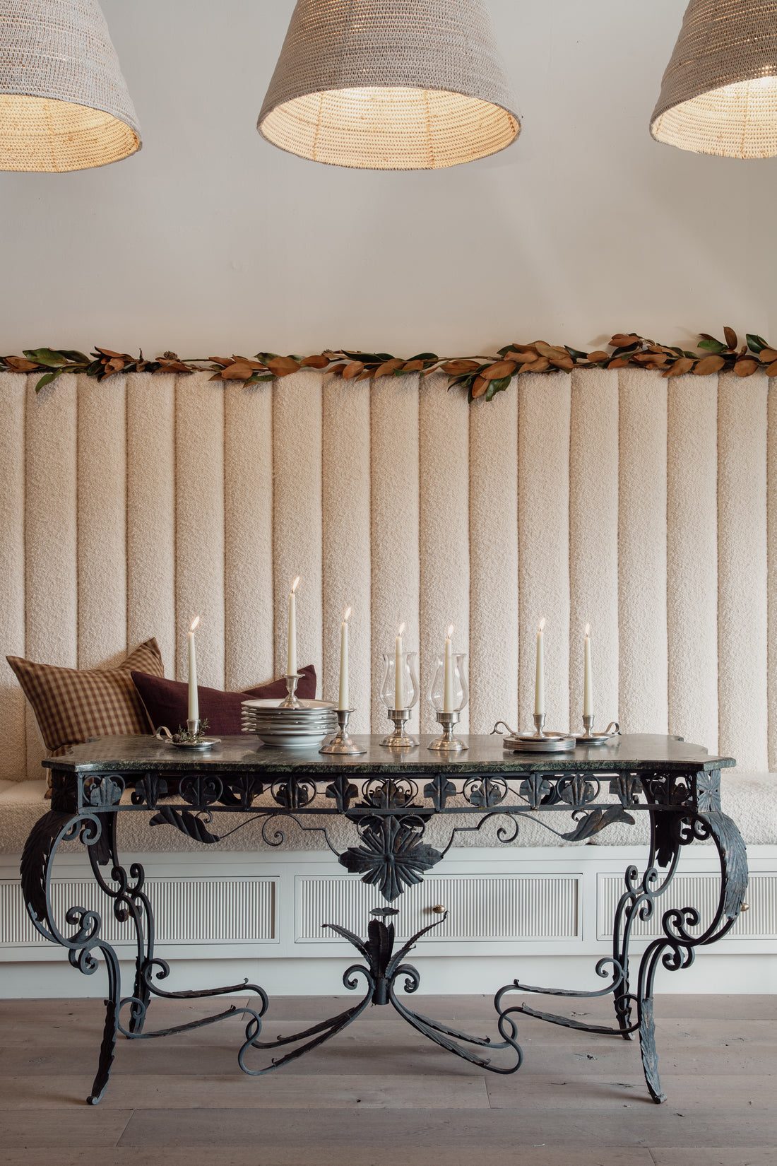 Wrought Iron Green Marble Table