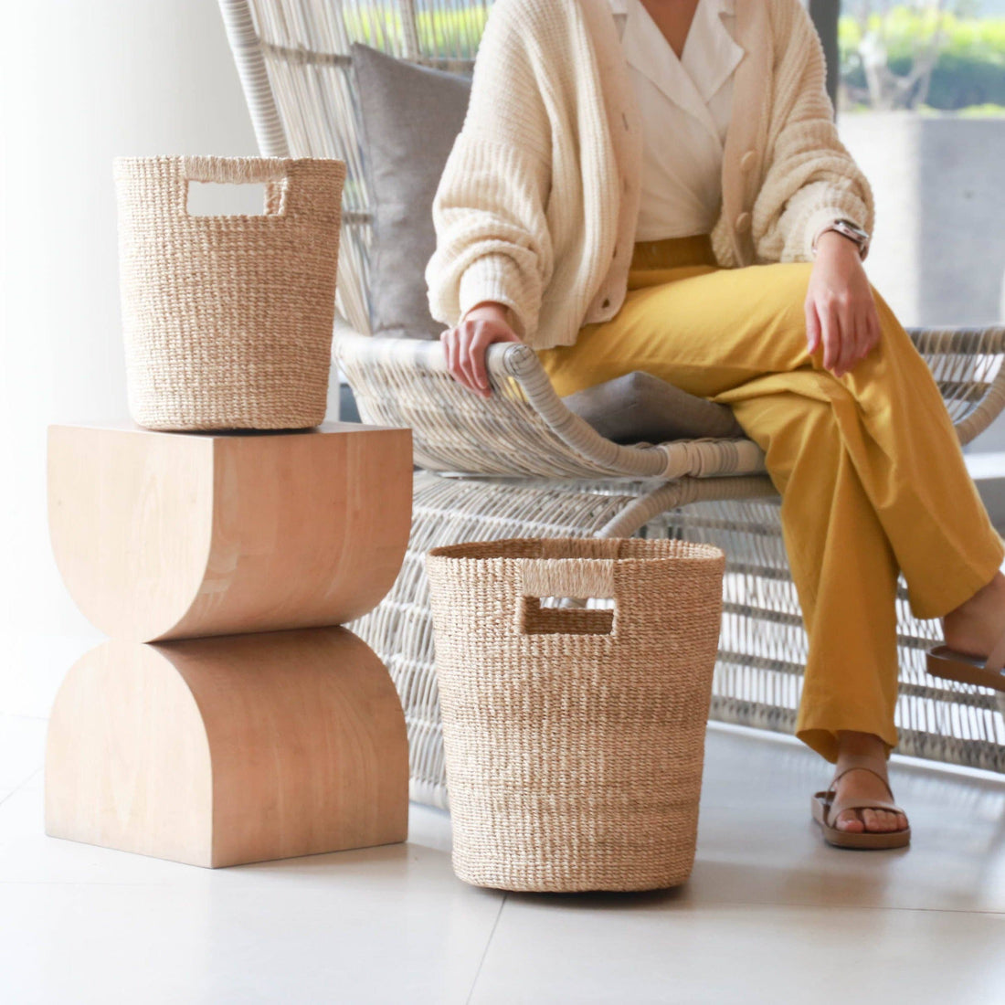 Natural Oval Abaca Baskets, set of 2 - Wicker Hamper | LIKHÂ