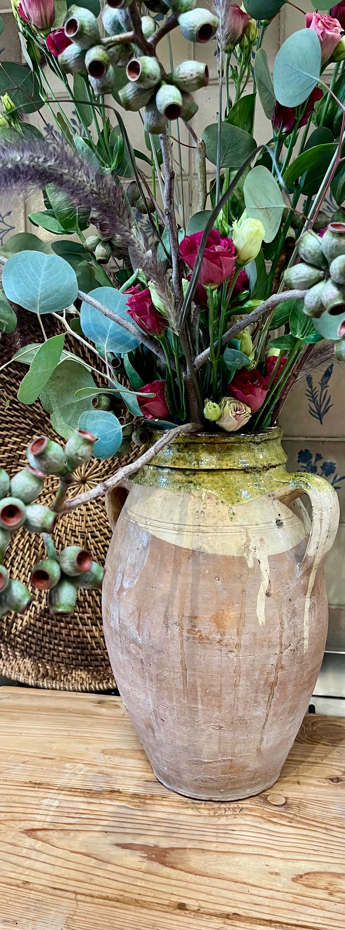 Pottery Vase Glazed with Handles & Glazed Lip