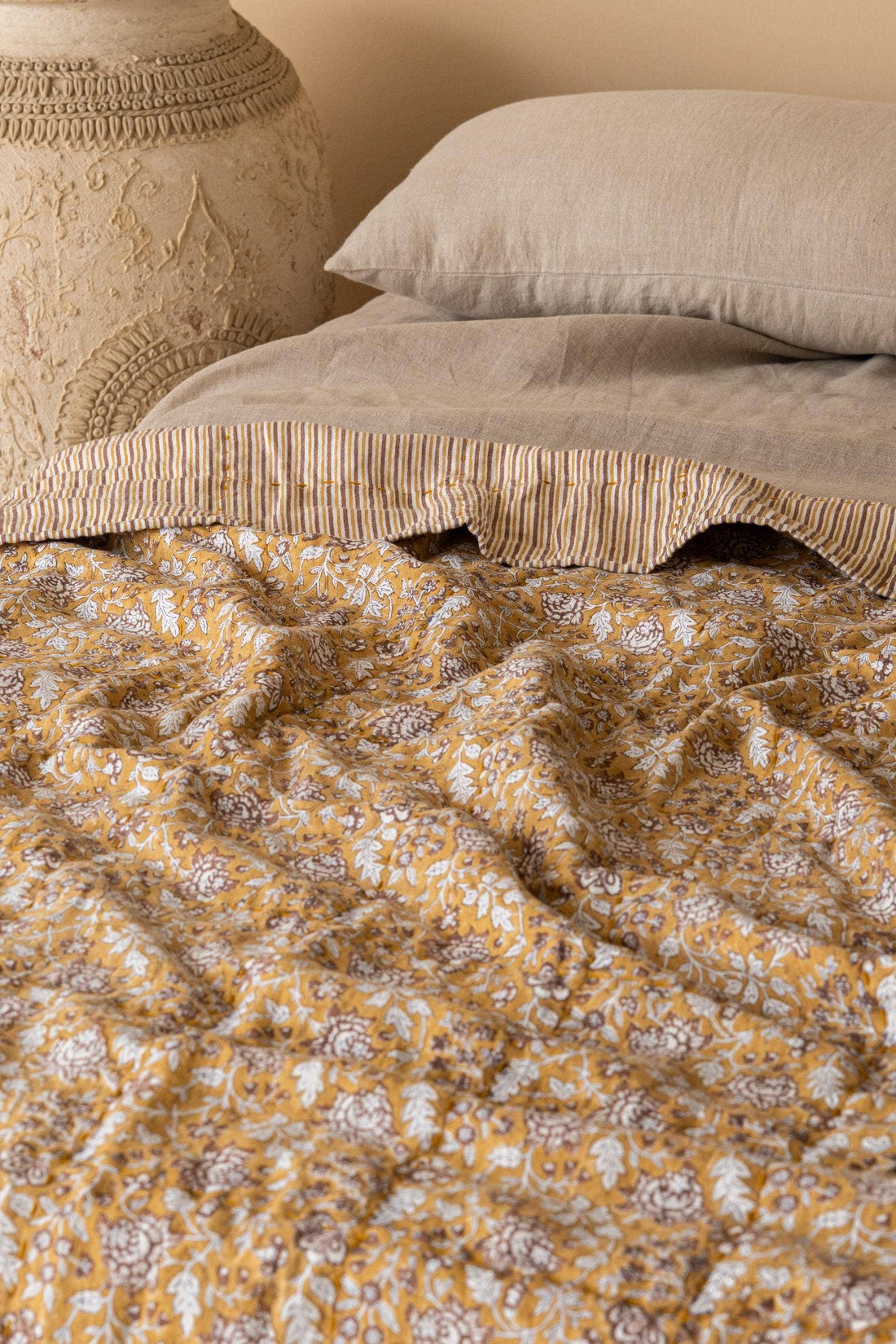 Hand Block Print Perline Linen Quilt