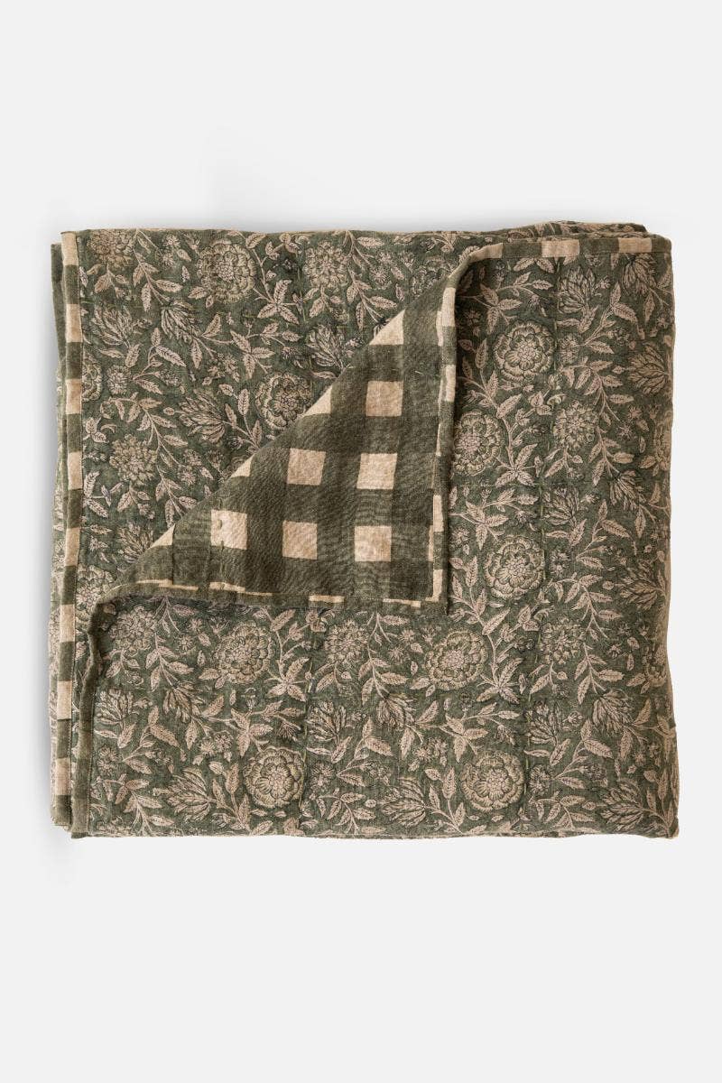 Block Printed Sorrel Linen Quilt