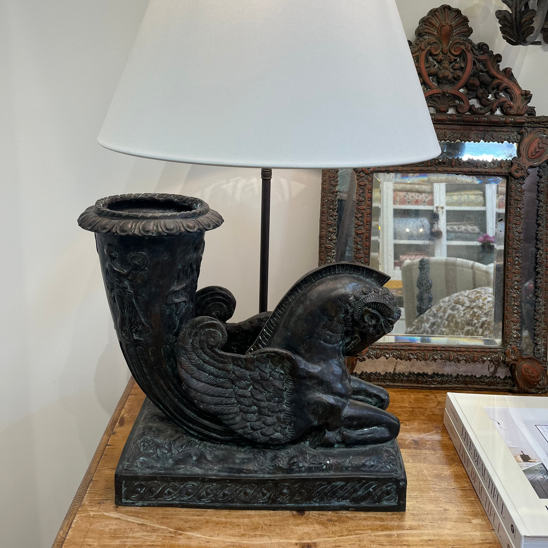 Vintage Bronze Pegasus Lamps - Pair