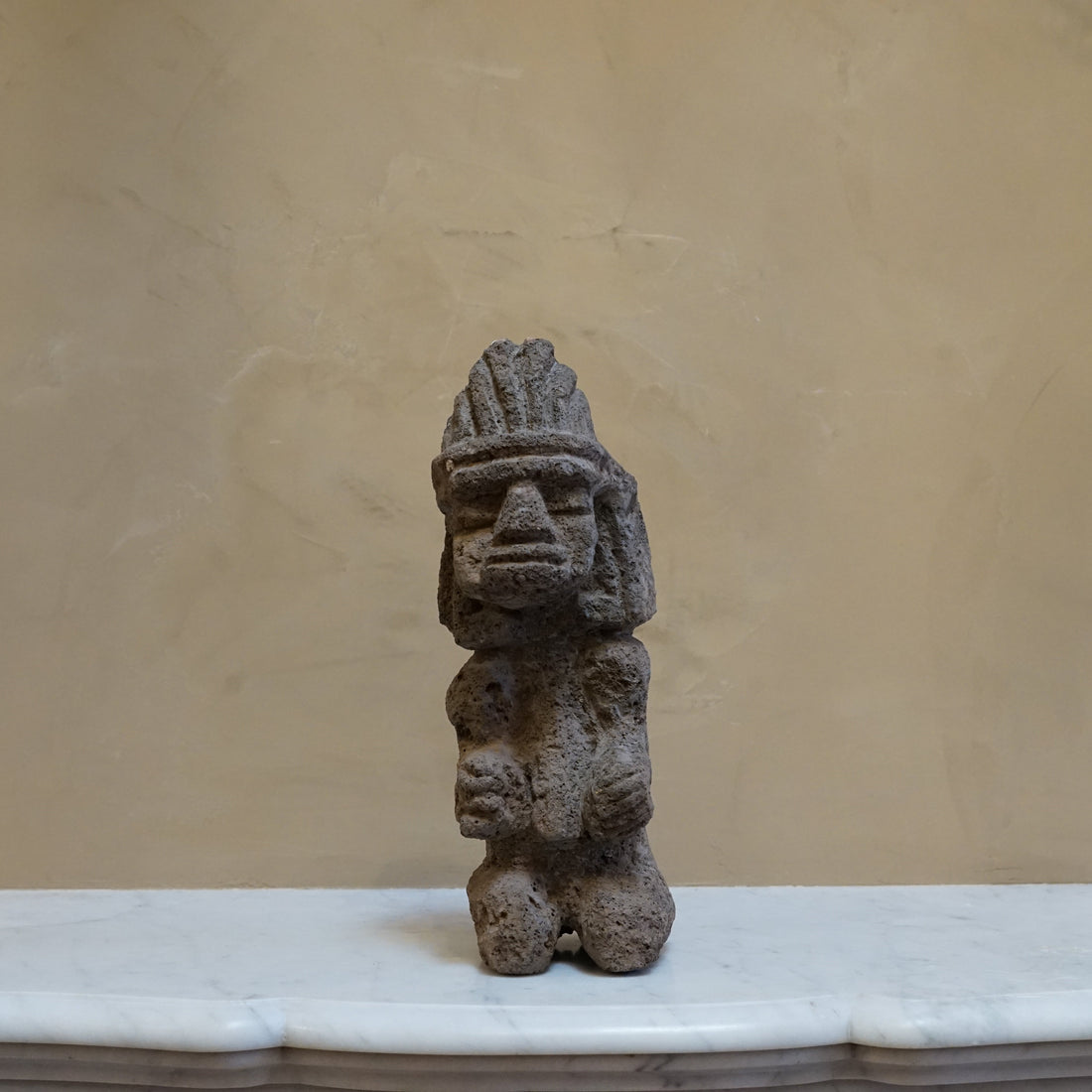 Primitive Aztec Carved Volcanic Rock Figure