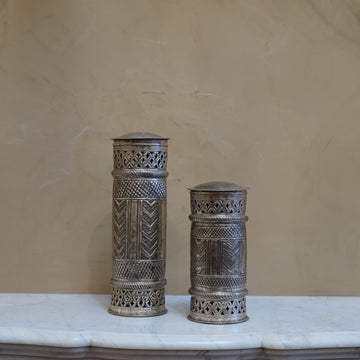 Pierced Silver Lidded Canister Jars