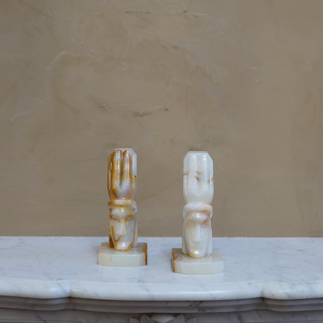 Pair of Carved Onyx Aztec Bookends