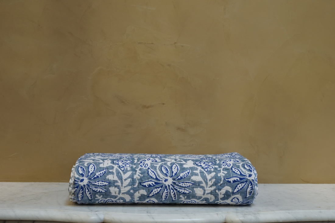 Kantha Quilt - Garden Blue