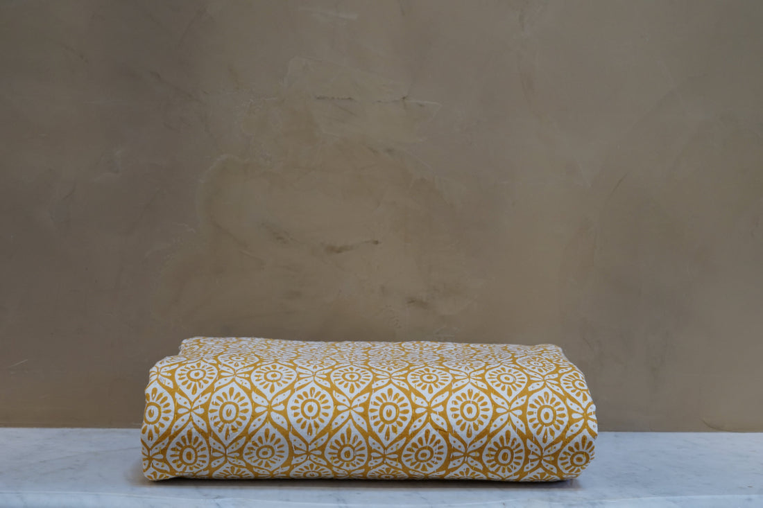 Kantha Quilt - Mustard Medallion