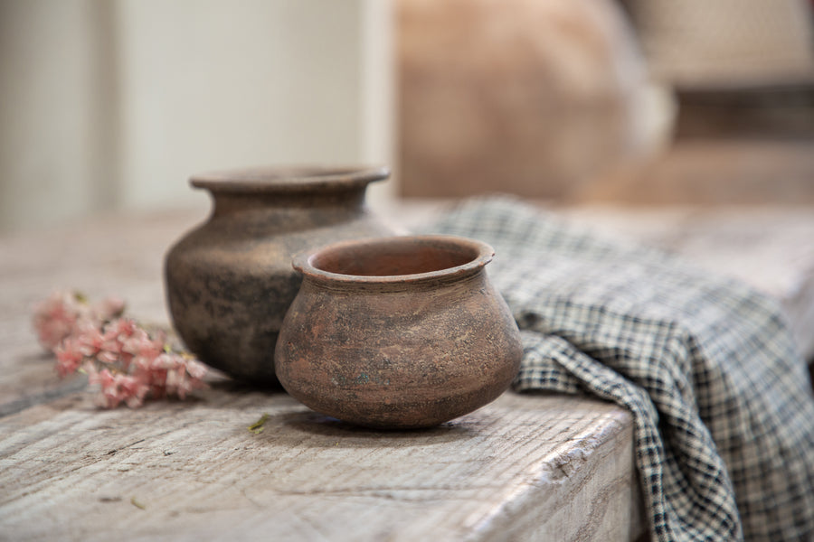 Vintage Small Black Clay Pots