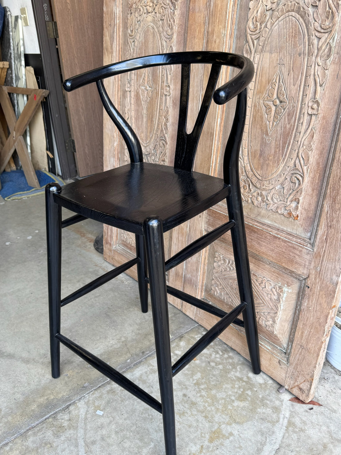 Hand Carved Sungkai Wood Counter Stools - Set of 3