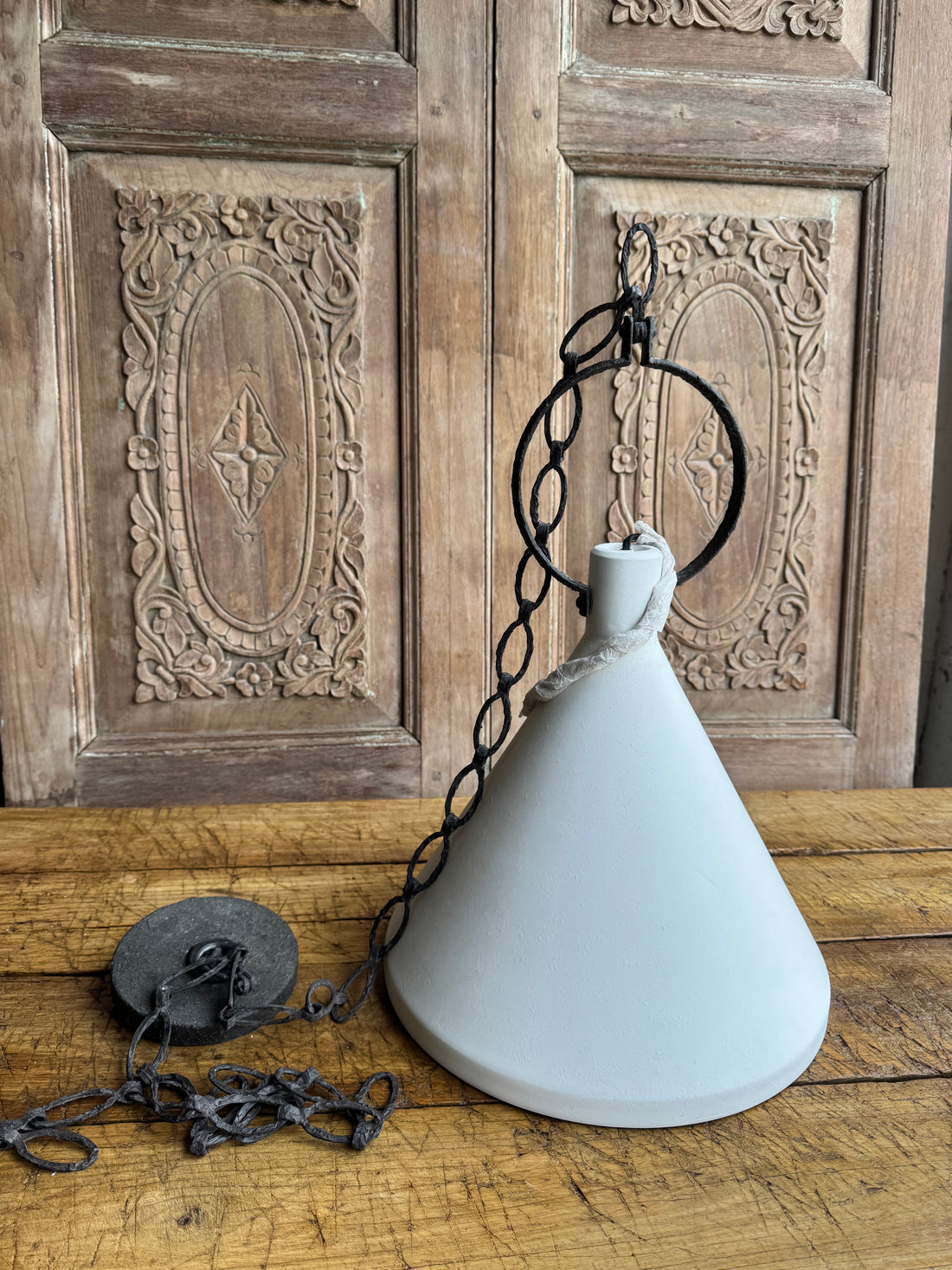 Matte Ceramic Pendant with Wrought Iron Chain