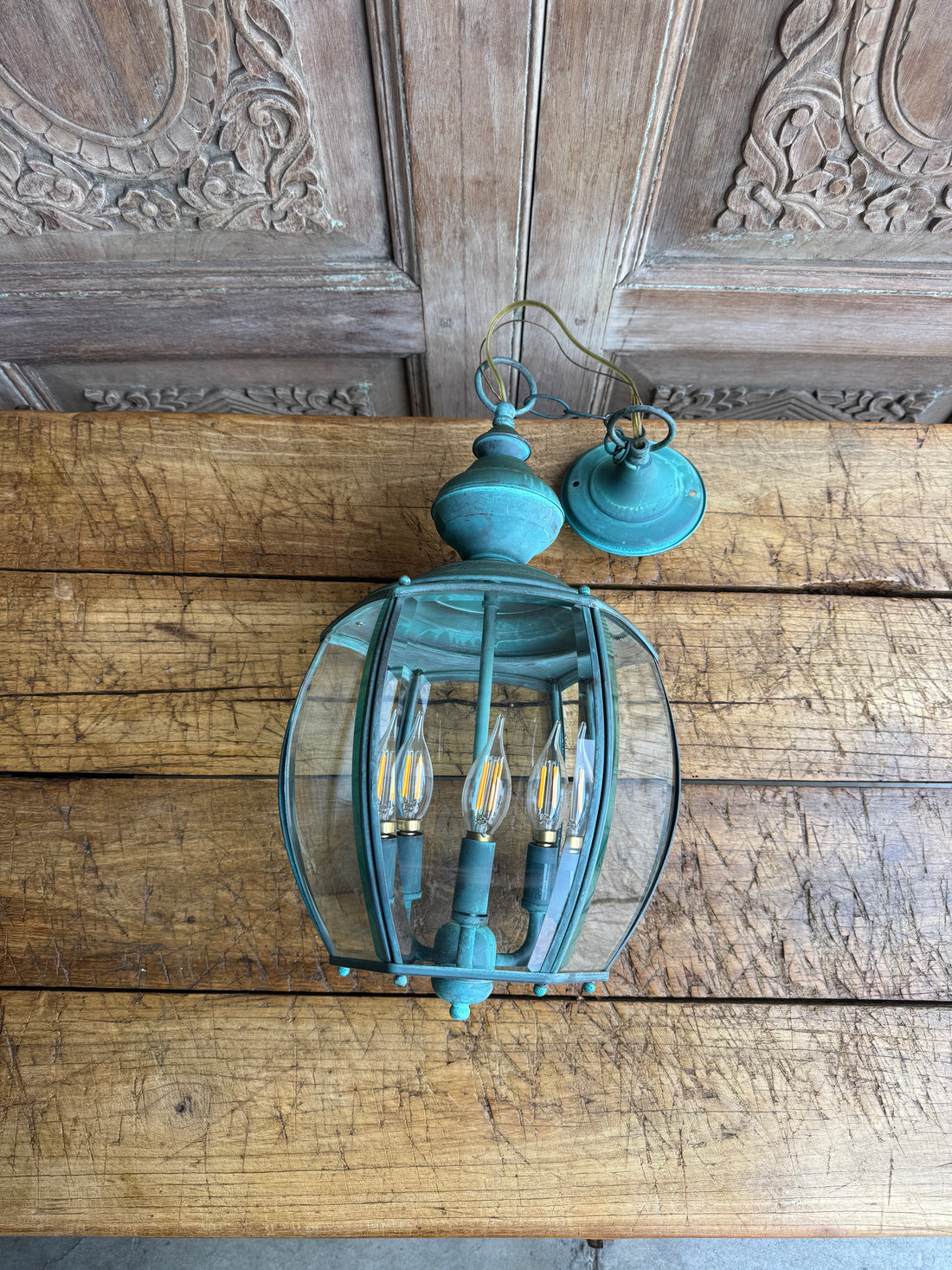 Turquoise Glass Lantern Pendant