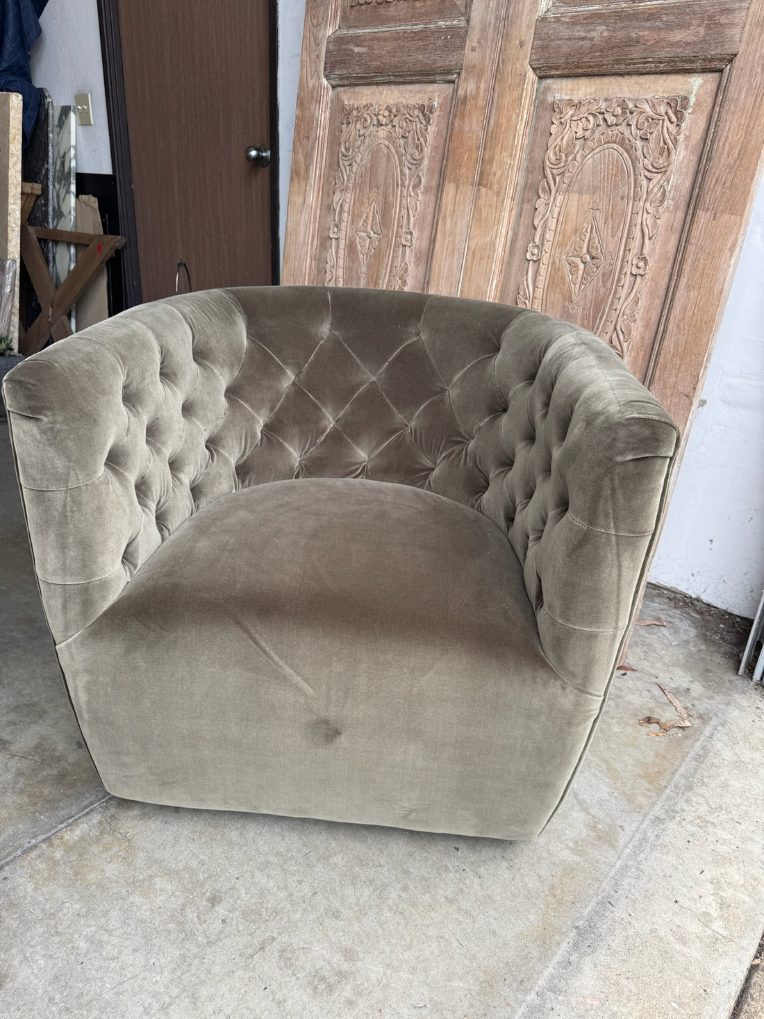 Velvet Tufted Upholstered Swivel Chair - Pair