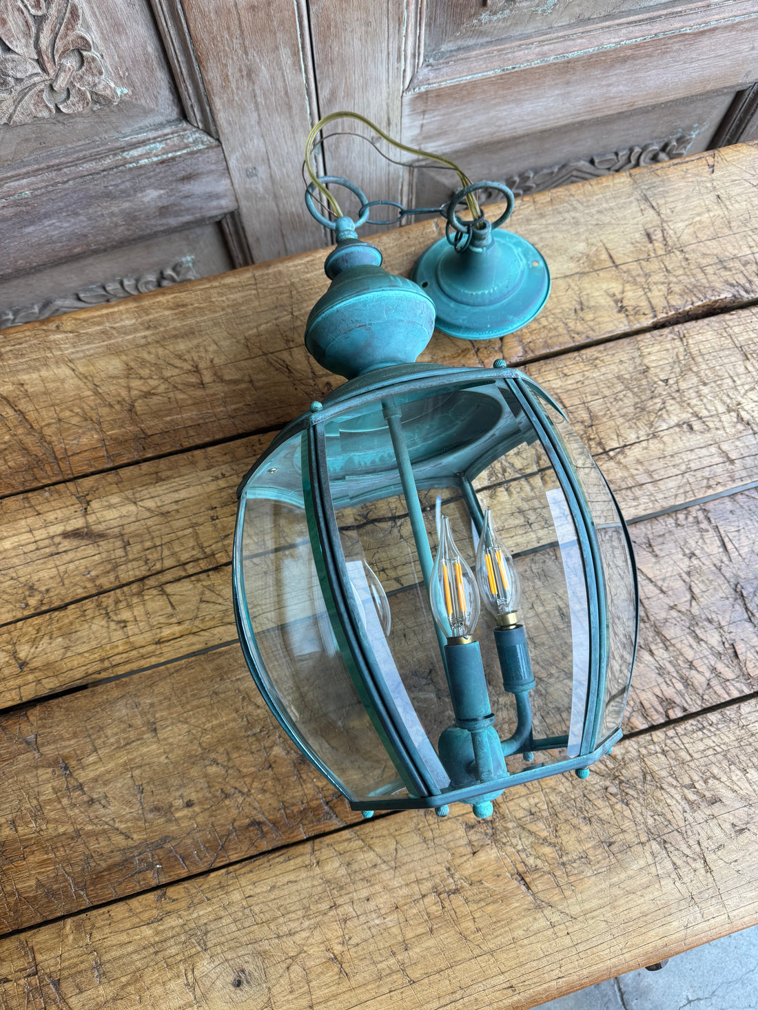 Turquoise Glass Lantern Pendant