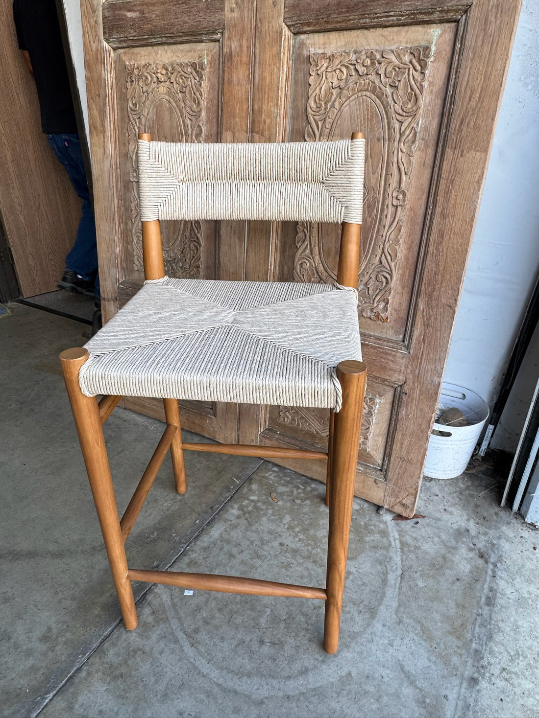 Woven Teak Bar Stools - Set of 4