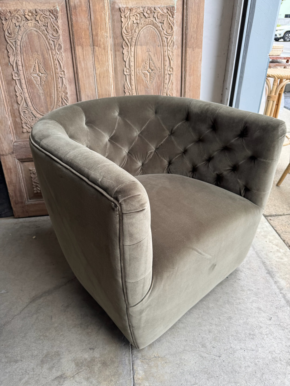 Velvet Tufted Upholstered Swivel Chair - Pair