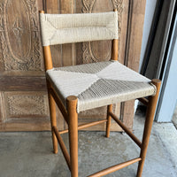 Woven Teak Bar Stools - Set of 4