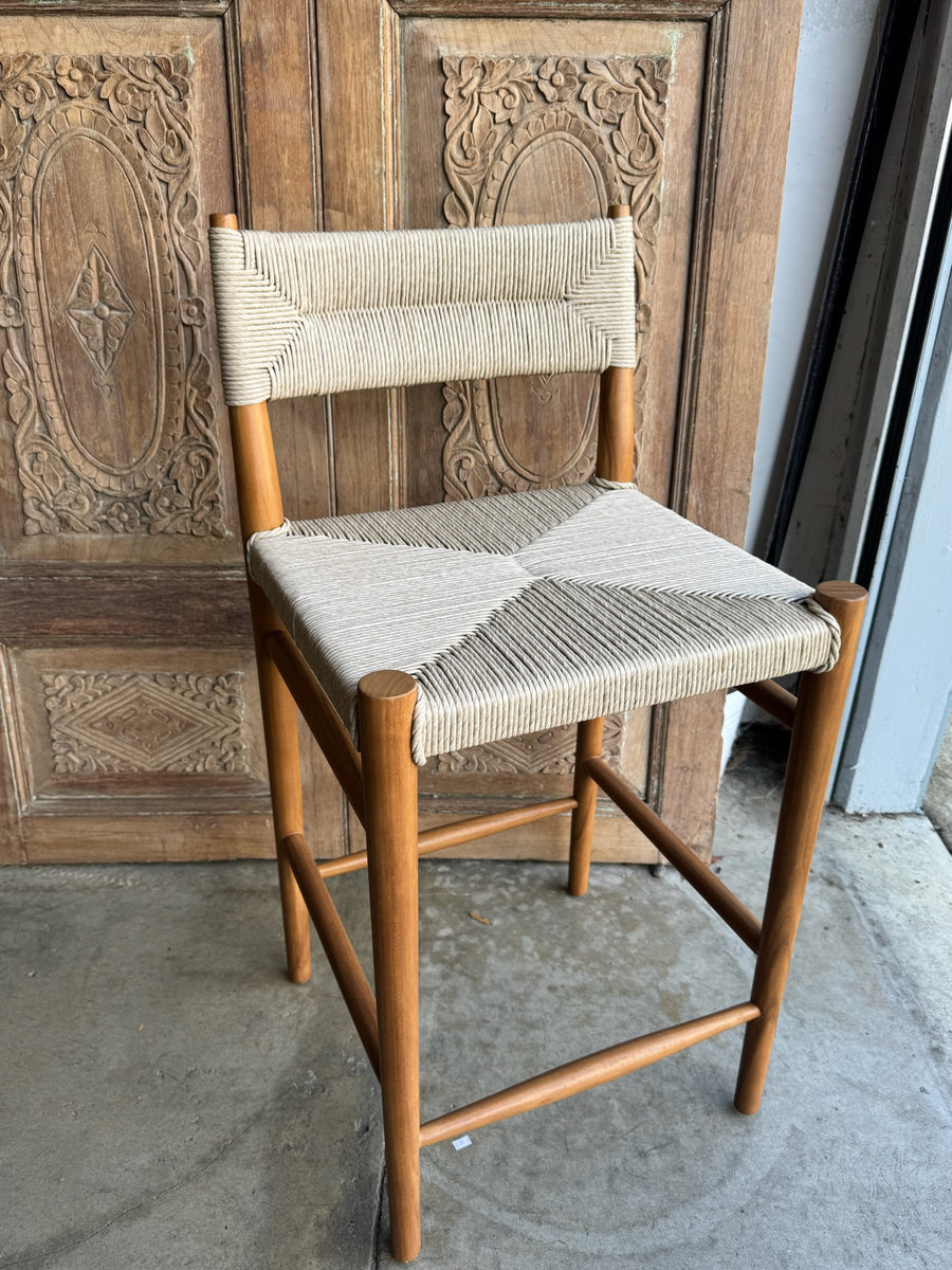 Woven Teak Bar Stools - Set of 4