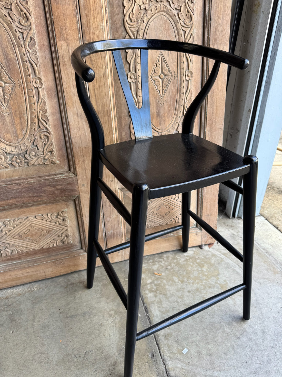 Hand Carved Sungkai Wood Counter Stools - Set of 3