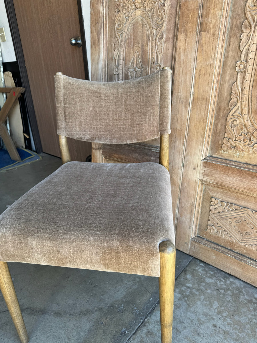 Taupe Velvet Oak Dining Chairs -