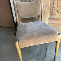 Taupe Velvet Oak Dining Chairs -