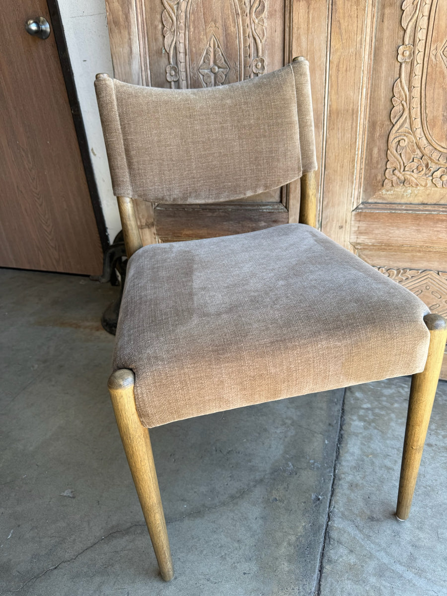Taupe Velvet Oak Dining Chairs -