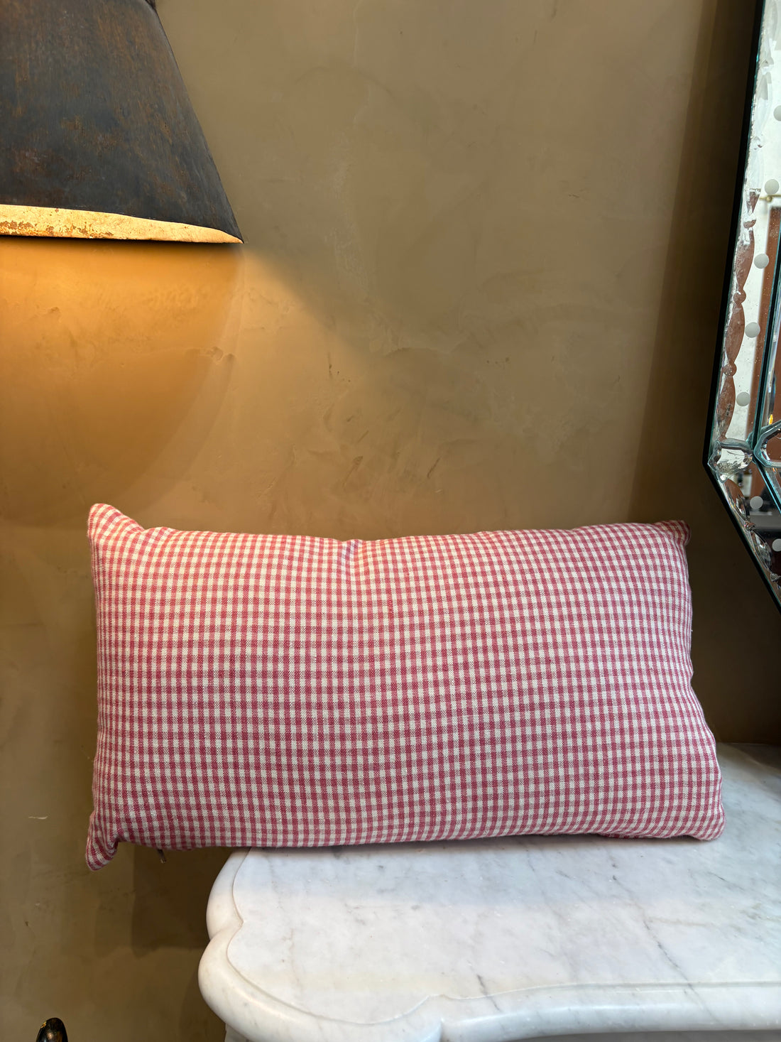 Pink gingham lumbar pillow