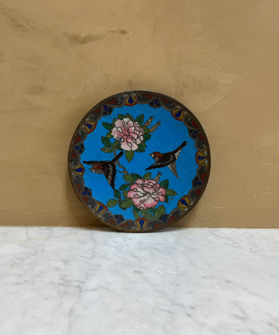 Vintage Cloisonne Bird & Blossom Dish